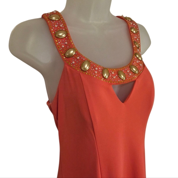 Vintage 80s 90s Y2k Maxi Dress Prom Homecoming Coral Pink Embellished Morgan Co. - Picture 8 of 8
